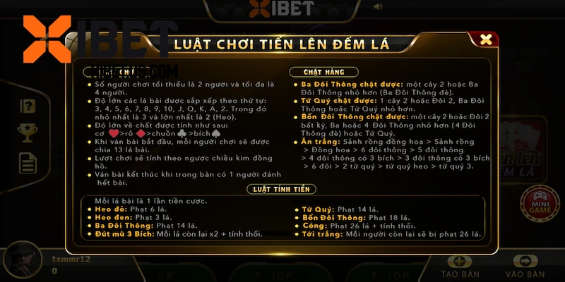 Luật chơi Tiến Lên Đếm Lá XIBET cần biết